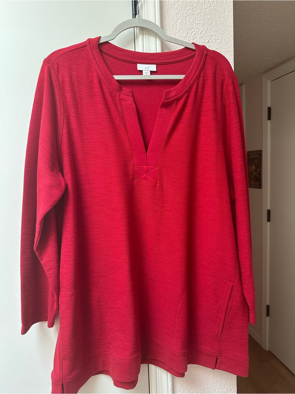 J. Jill Red Split-Neck Long Sleeve Tunic